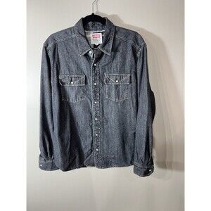 Levis Denim Jean Shirt Men Black Long Sleeve Pearl Snap Shacket Flannel Lined M